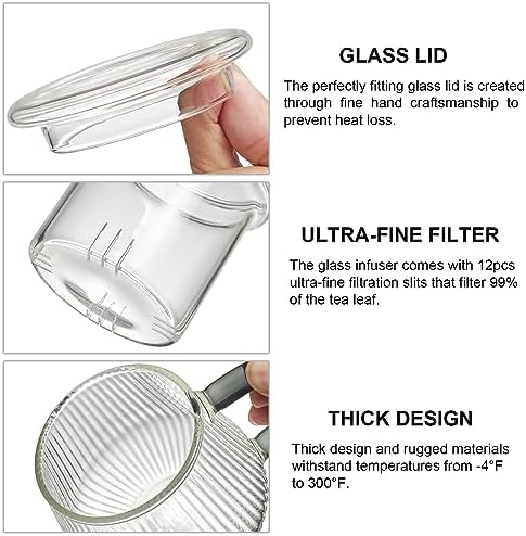 Glass Tea Infuser Cup with Lids and Handle for Blooming & Loose Leaf, 14oz - Image 4