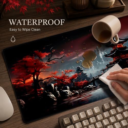 Oriental Gaming Mouse Pad XXL, Large Desk Mat 35.4"x15.7", Non-Slip Waterproof Extended Keyboard Mat for Gaming Office Home (Crimson Pagoda) - Image 5