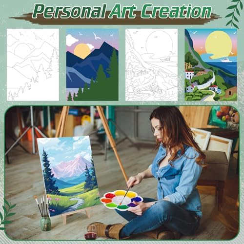 Zhanmai 88 Pcs 8 x 10 Inch Pre Drawn Canvas for Painting Kit Pre Stretched Canvas for Sip and Paint Party Favor Coloring DIY Virtual Party Birthday Gifts Adult's Date Night(Natural Scenery) - Image 4