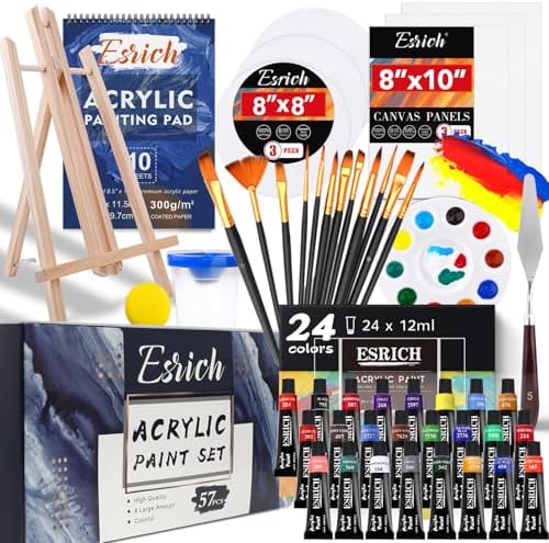ESRICH 57PCS Acrylic Paint Canvas Painting Kit with 24 Paints by ESRICH