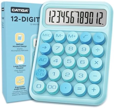 CATIGA Mechanical Switch Calculator, Blue Calculator with 12 Digit Large LCD Display & Big Buttons for Office Desk, Classroom Math, Back to School Supplies, Cute Aesthetic Desk Accessories by CATIGA