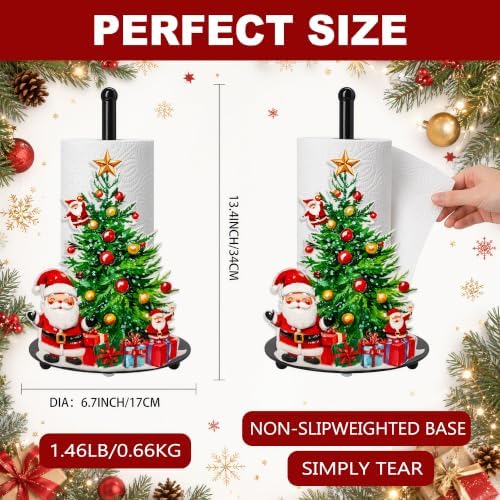 Christmas Tree Paper Towel Holder, Santa Claus Xmas Trees Decor for Countertop Cute Vintage Home Table Accessories, Housewarming Birthday Gifts - Image 2