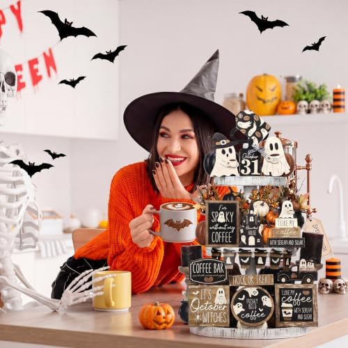 Mifoci 17 Pcs Halloween Ghost Coffee Tiered Tray Decor Set - Image 2