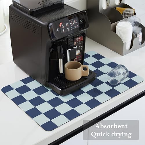 Ohocut Navy Blue Checkered Dish Drying Mat for Kitchen Counter, Coffee Bar Station Accessories, Retro Cute Aesthetic Modern Absorbent Drainer Mat Kitchen Drying Mat Easy Clean (Ocean, 19" x 12") - Image 4