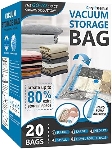 Vacuum Storage Bags with Hand Pump, Vacuum Seal Space Saver Bags,20 Combo by CozyEssential