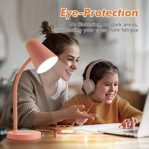 EJIAXIN Desk Lamps for Home Office - Small LED Desk Lamp Touch Dimmable Reading Light for College Dorm Room - Adjustable Flexible Gooseneck Table Lamp for Bedside Bedroom Nightstand Pink - Image 5