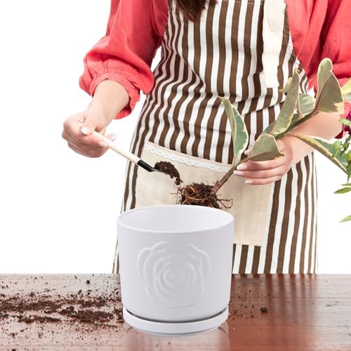 Ekirlin 7 Inch Plant Pot for Indoor Plants, Modern Ceramic Glaze Planters, Round Planter Pot with Drainage Hole and Saucer, Pothos Flower Pots for Succulent, Orchid, Snake Plant,Gift for Plant, White - Image 5
