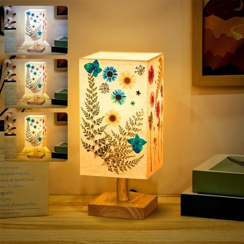 Hortsun Pressed Flower Vintage Table Lamp,Rectangle by Hortsun