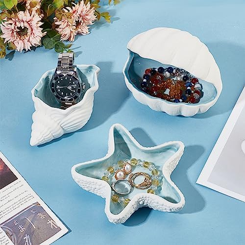 NBEADS Conch Shape Ceramic Jewelry Tray, Aqua Shell Trinket Dish Ceramic Ring Earring Holder Ocean-themed Decorative Trinket Plate for Rings Earrings Necklaces Bracelet Jewelry Watch Keys - Image 4