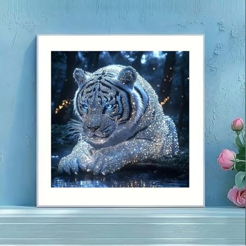 OJTOYART Diamond Art Kits for Adults Beginner-5D Diamond Paintings Kits for Luminous Tiger Full Round Drill Diamond Dot Gem Art Painting Kits,for Home Wall Decor 13.79 X 13.79 Inch - Image 3