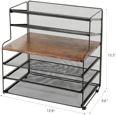 OPNICE Desk Organizer, 6-Tier Paper Organizer Letter Tray, Brown Wood - Image 4