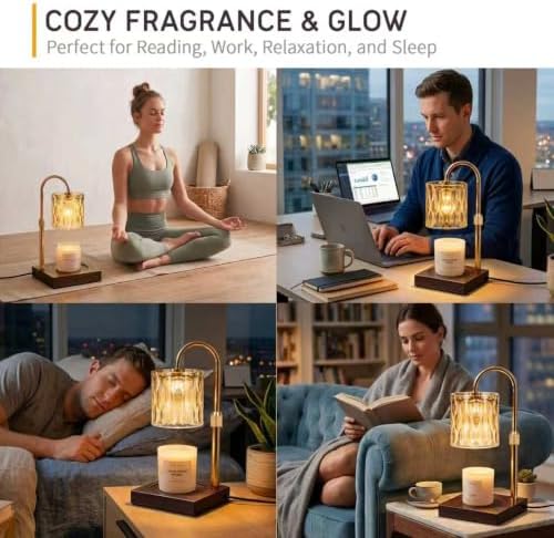 TOACSUCP Candle Warmer Lamp with 3 Bulbs, Adjustable Height Dimmable Candle Warmer with Timer, Compatible with Large Jar Candles, Candle Lamp with Charming Gift Box Ribbon for Her/Him(Walnut) - Image 2