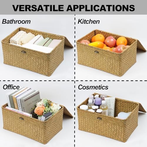 Seagrass Wicker Storage Basket with Lid, X-Large, Natural - Image 5