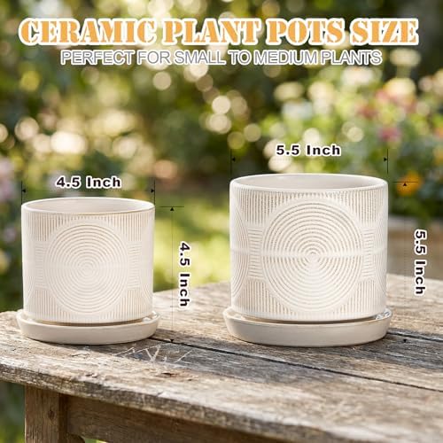 Ceramic Plant Pots, Modern Flower Pots, 4.5+5.5 Inch Small Plant Pots - Image 4