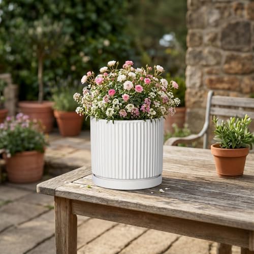 Ceramic Plant Pots 6 Inch, Round Pots for Plants with Tray, White - Image 6