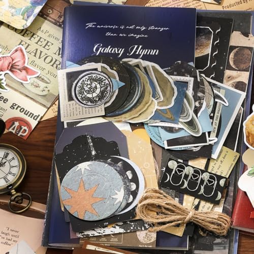 Qudarrso Vintage Junk Journal Kit, Cosmic Space Theme Scrapbook Supplies with Notebook, Stickers, Ephemera Paper and Tags, Galaxy DIY Craft Supplies for Adults Scrapbooking and Junk Journaling - Image 6