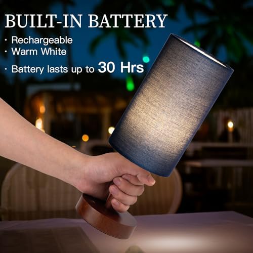 LALISU Cordless Table Lamp, 3 Color Portable Battery Lamp Wood Base Touch - Image 3