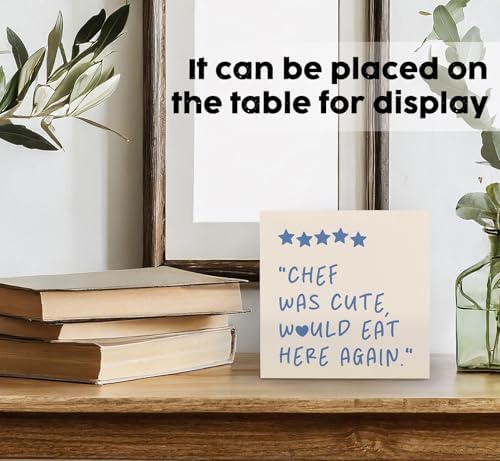 Chef Was Cute Would Eat Here Again Sign Blue, Blue Funny Kitchen Home Decor Sign, Cute Preppy Kitchen Decor Wood Sign Home Decor for Girly Dining Room Restaurant - Image 3