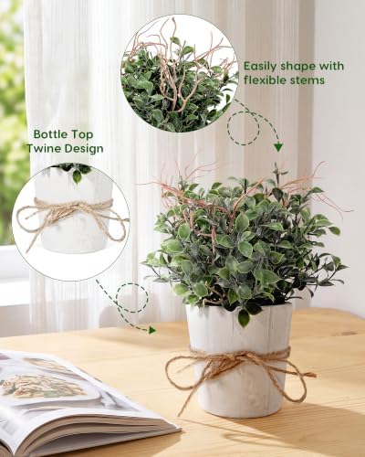 Velener 4 Pack Small Fake Plants Potted Eucalyptus Plants for Home Decor, Boxwood Artificial Plants Indoor, for Bathroom Bedroom Kitchen Office Farmhouse Room Shelf Decor - Image 4