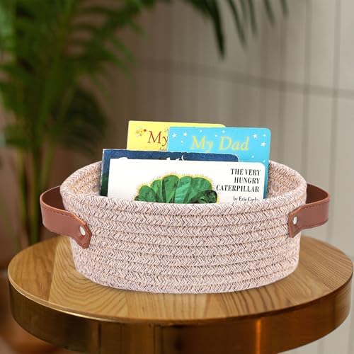 ABenkle Small Woven Basket, Mini Cotton Rope Storage Basket, Tiny Easter Basket, Shelf Basket, Oval Decorative Toy Dog Cat Basket for Nursery, Empty Gift Basket, 9.4" x 5.9" x 3.9" XS - Image 3