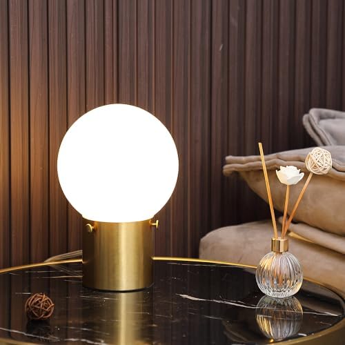 Somniferous Gold Table Lamps Set of 2, Small Bedside Lamps with Frosted Glass Globe Shade, Mid Century Modern Lamp, Nightstand Lamps for Bedroom Living Room Dorm, 7W LED Bulb Included - Image 2
