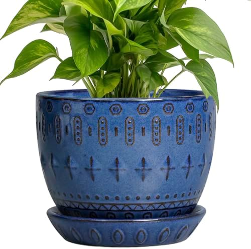 G EPGardening Plant Pot 5 Inch, Ceramic Planter for Indoor Plants, Blue by GEPGardening