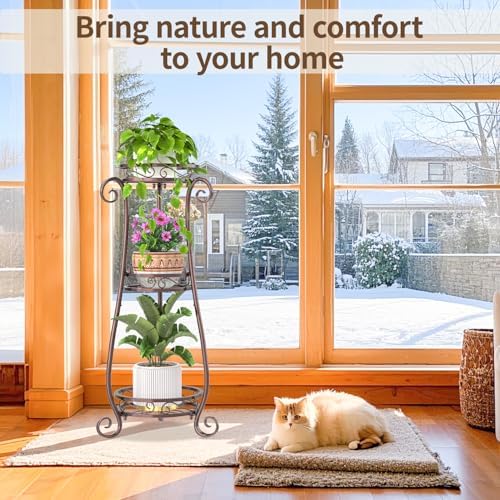 LASZOLA 3 Tiers Metal Corner Plant Flower Stand Tall Indoor Outdoor, Bronze - Image 2