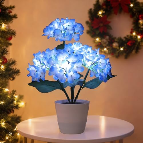 Blue Hydrangea Lamp Decor for Christmas Mother Valentines Day Birthday by Hibeauti