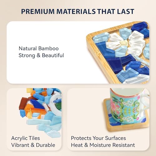 Glizma 6 Sets DIY Acrylic Mosaic Coaster Kit with Floral Patterns, Unique Floral Design Coasters Craft Kit for Adults & Women, Complete Mosaic Coaster Making Kit for Home Decor & Gifts - Image 5