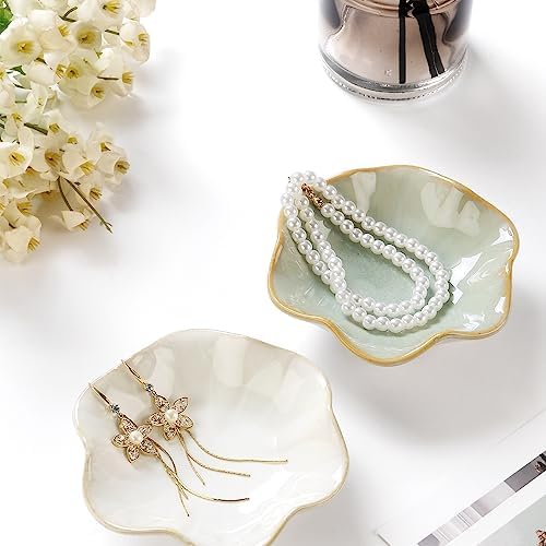 JAMEND CLXP 2PCS Lotus Leaf Shape Ring Holder Dish, Small Key Bowl, Ceramic Trinket Tray Jewelry Dish Organizing Necklace Earrings for Mom Friend Sister, All Jewelries Are NOT Included, Light Green.… - Image 7