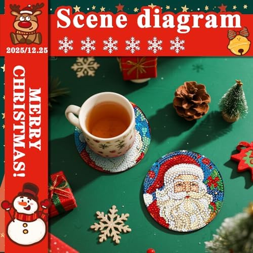 DOTSOPS 8 Pcs Diamond Art Coasters with Holder for Adults Beginners Diamond Craft for Christmas Birthday Gifts (Santa Claus) - Image 6