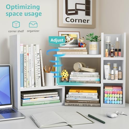 NUTIKAS Desk Shelves Desktop Organizer Shelf - White Office Organization for Top of Desk Organizers and Accessories Corner Bookshelf Table Top Shelving Small Hutch Decorations for Women Office - Image 5