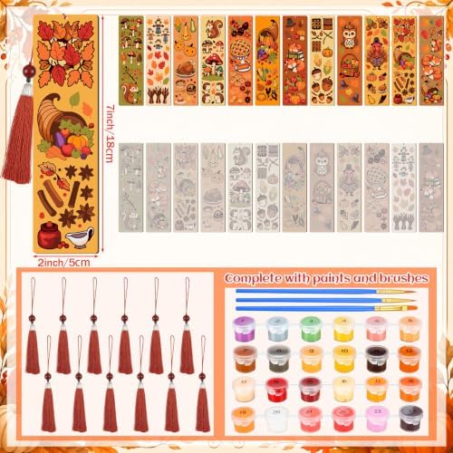 Kosiz 12 Pcs Fall Paint by Number Kit for Adult Thanksgiving Wood Bookmark - Image 3