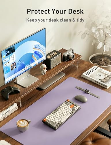 Aothia Faux Leather Desk Mat - Non-Slip PU Leather Desk Blotter, Waterproof Writing Surface, Large Desk Pad for Office & Home (Lavender, 55" x 17") - Image 3