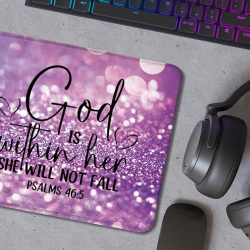 Purple Christian Mouse Pad, God is Within Her She Will Not Fall Bible Verse Mouse Pad for Wireless Mouse Computers Laptop Desk Accessories, Christian Gifts for Women, 9.5x7.9 Inch - Image 5