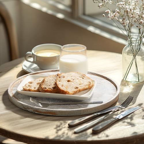 12 Inch Wood Round Tray, White Washed Wooden Decorative Bathroom Coffee Table Tray Centerpiece Candle Holder for Farmhouse Kitchen Dining Room Home Decor Coffee Table Decor and Accessories - Image 6