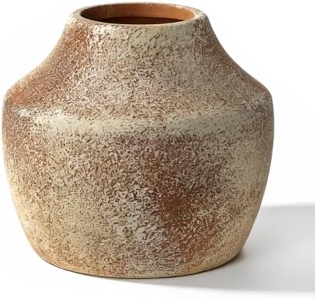 Rustic Vintage BrownTerracotta Pot, 5.3 Inch Aged Ceramic Vase for Dried/Fresh Flowers, Handcrafted Round Planter for Farmhouse, Boho Home Decor, Living Room, Entryway, Airbnb Styling by Zipper