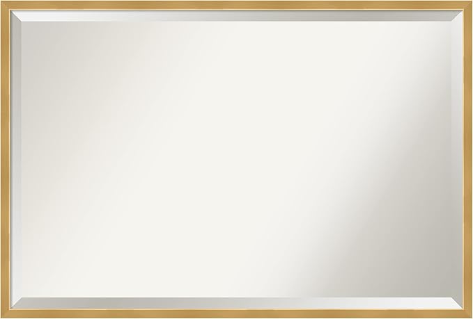 Amanti Art Gold Wall Mirror 25x37 Svelte Polished Gold Rectangle Bathroom Mirror for Wall Decor Living Room, Large Modern Wood Frame, Hangs Horizonally and Vertically, Bathroom Decor, Beveled Edge