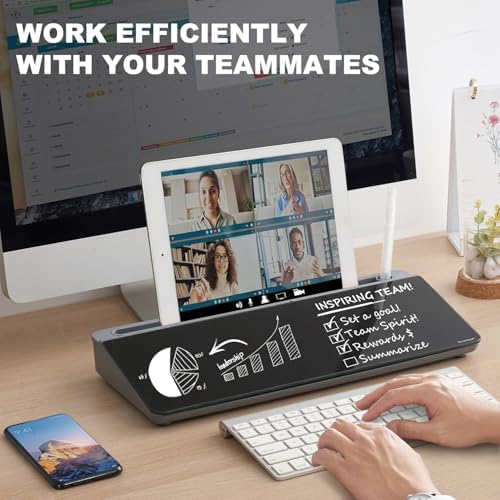 TSJ OFFICE Desktop Whiteboard Dry-Erase-Board - Computer Keyboard Stand White Board Surface Pad with Drawer, Desk Organizers with Accessories for Office, Home, School Supplies - Black＆Grey - Image 2