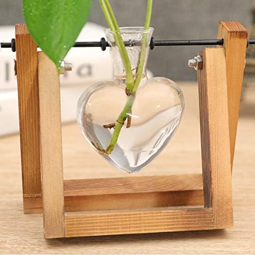 Kingbuy Terrarium with Wooden Stand, Desktop Propagation Station, Air Plant Holder, Metal Swivel Holder for Hydroponics, Home Garden, Wedding Decor - 1 Hearted Vase - Image 6