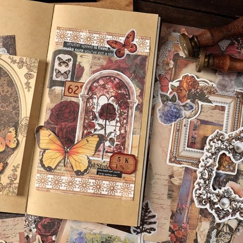 200PCS Vintage Scrapbook Paper Journaling Scrapbooking Supplies Kit Retro Decorative Craft Paper Assorted for Bullet Junk Journals Card Making Craft DIY, Butterfly Waltz - Image 4