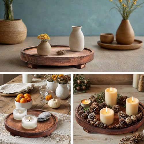 DEBETOOL Round Rustic Wood Decorative Tray - Image 5
