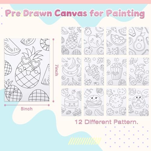 Louise Maelys 12Pack Pre Drawn Canvas to Paint for Kids,Fruit Food - Image 2