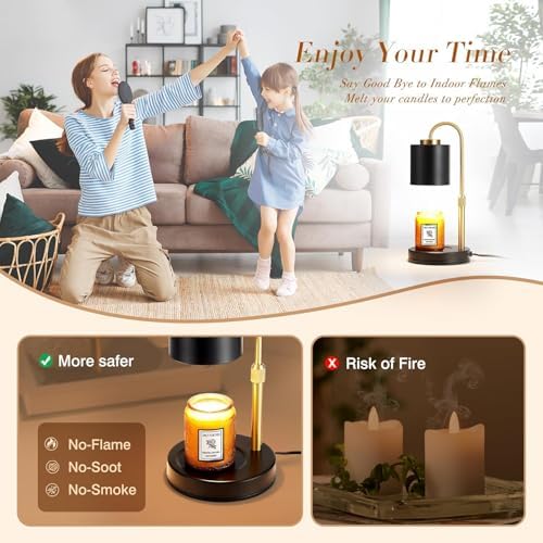 CASTLELIFE Dimmable Candle Warmer Lamp with Timer, Height Adjustable Candle Warmer for Jar Candles, Electric Wax Melt Warmer for Home Decor House Warming Gifts, Birthday Gifts for Women Black Gold - Image 4