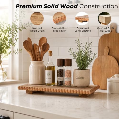 Beaded Wood Risers 12" Rustic Display Stand for Boho Decor(Rustic Brown) - Image 2
