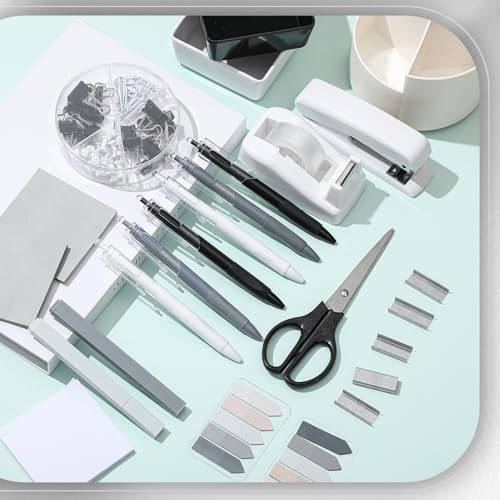 Kosiz 27 Pcs Black White Desk Accessories Gift for Aesthetic Desk Organizer Neutral Office Supplies Pen Holder Stapler Binder Sticky Notes Paper Clips Scissor Staples for Back to School(Classics) - Image 6