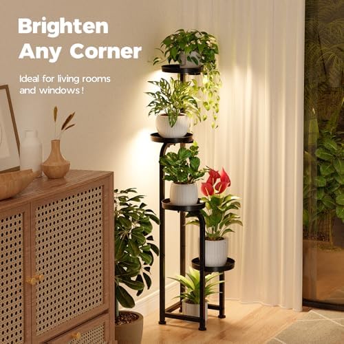 Bamworld Plant Stand with Grow Light Corner Metal Flower Pot Stands - Image 2