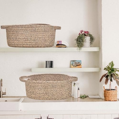 ABenkle Small Basket with Handles, Boho Decorative Rope Woven Dog Cat Toy Storage Bin Shelf Storage Organizer, Easter Christmas Gift Basket, 12"x8"x5" - Image 6