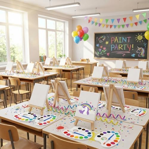 Zubebe 24 Pcs Mini Canvas Painting Kit with Easel, 4 x 4 in, Square Shaped - Image 6