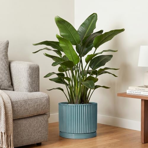 Ceramic Planter 10 Inch, Round Plant Pots with Saucer, Glaze Blue - Image 4